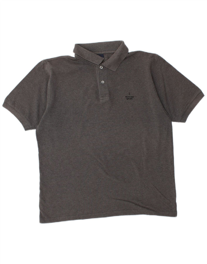 TRUSSARDI Mens Polo Shirt Large Grey Cotton