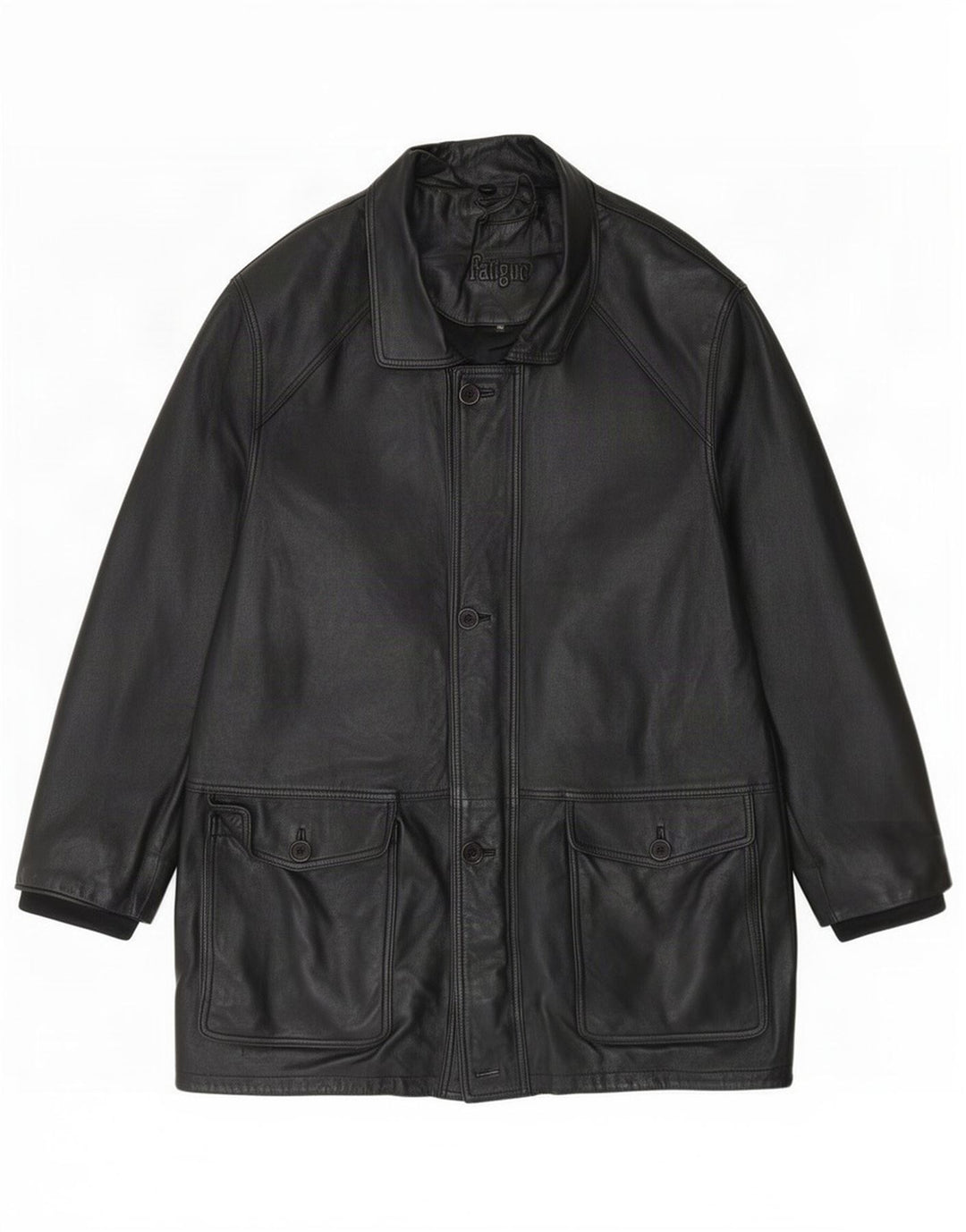 Fatigue Mens Leather Coat UK 40 Large Black