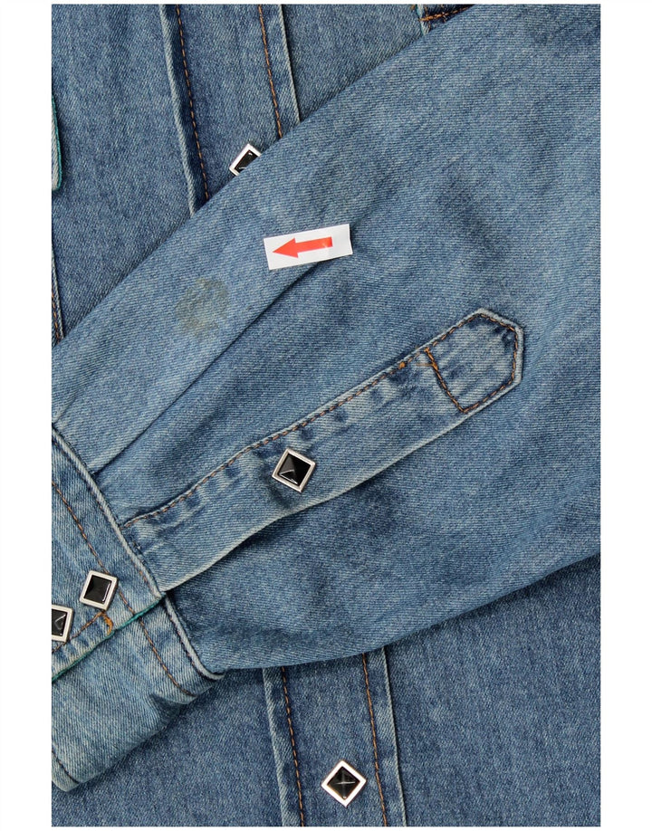 Etro Womens Oversized Denim Shirt IT 46 Large Blue Floral Cotton