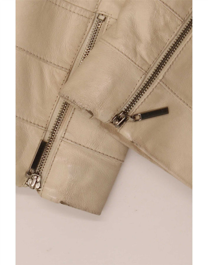 Conbipel Womens Leather Jacket IT 42 Medium Beige