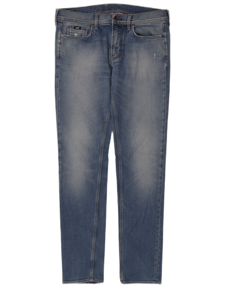 Gas Mens Distressed Slim Jeans W34 L34 Blue Cotton