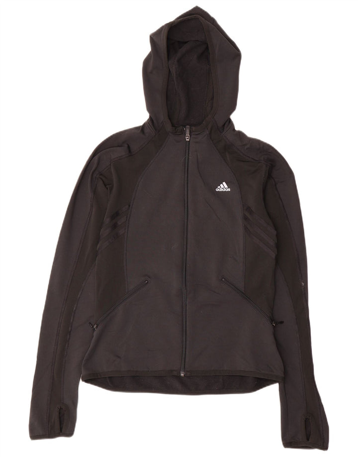 Adidas Womens Zip Hoodie Sweater UK 12 Medium Black Polyester
