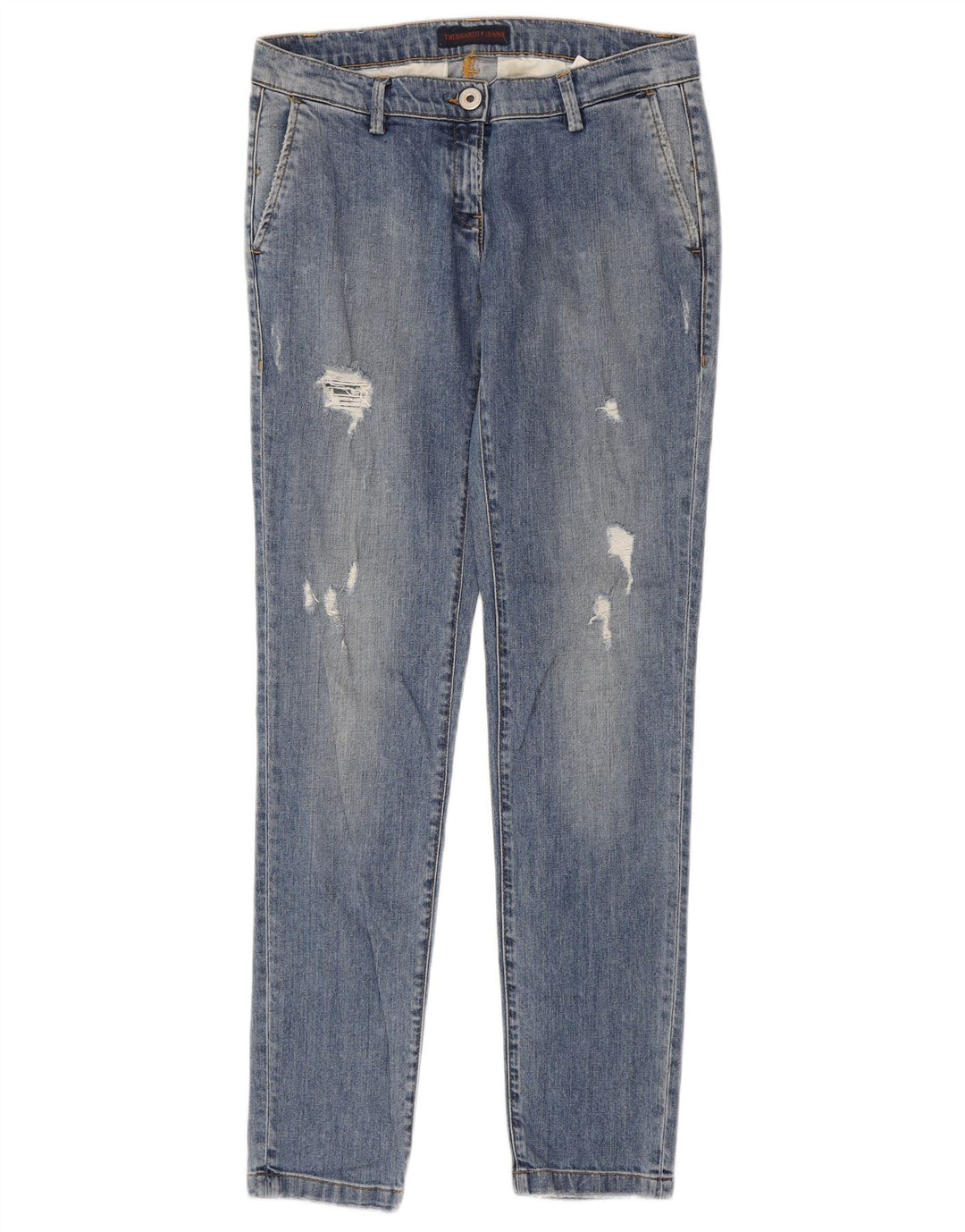Trussardi Womens Distressed Slim Jeans W26 L31 Blue Polyester