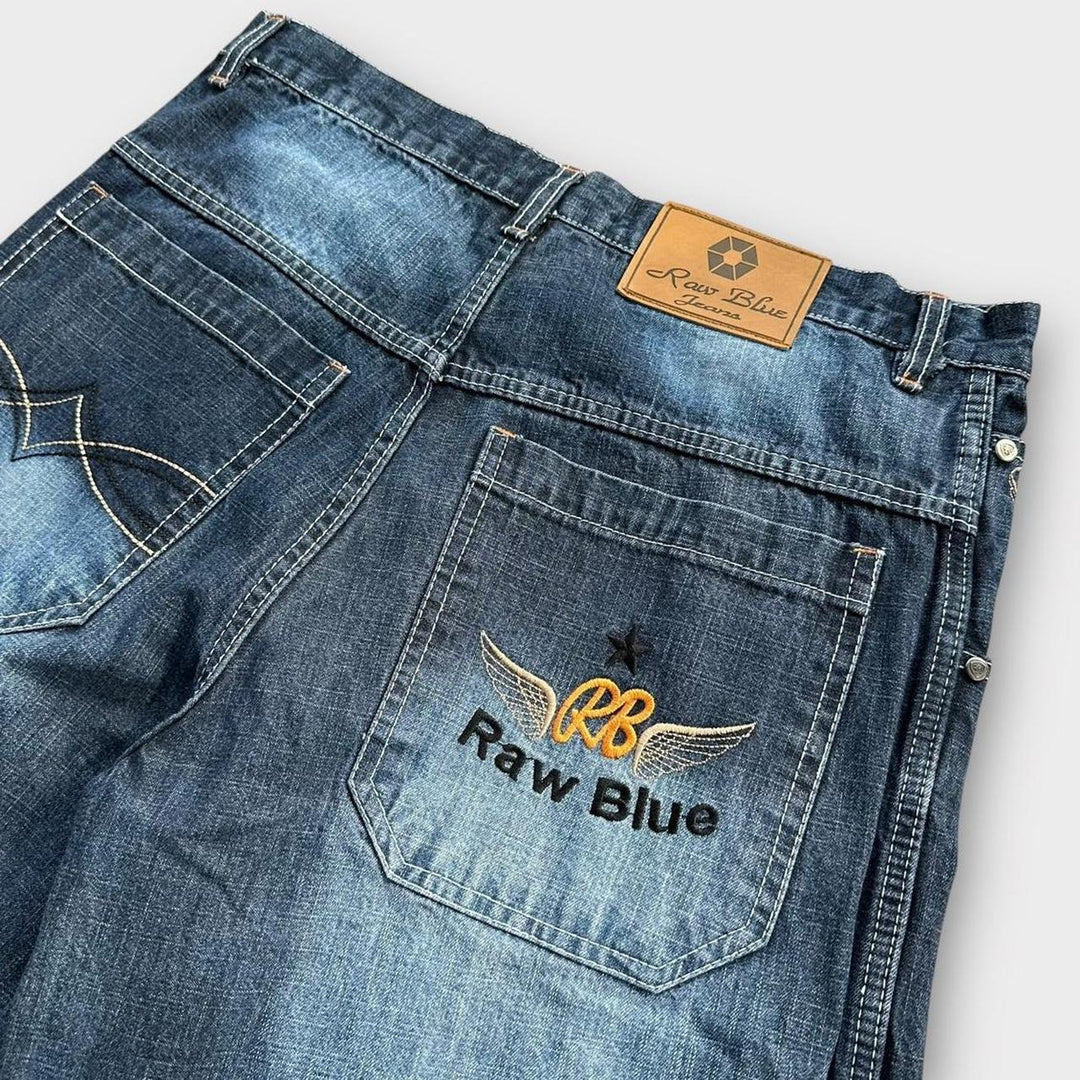 Y2K Raw blue denim jorts - 34 waist