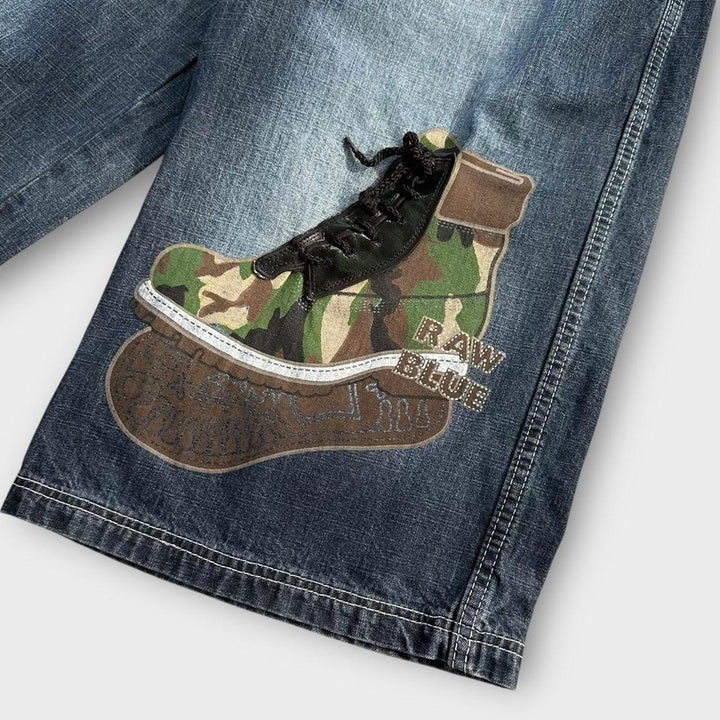 Y2K Raw blue denim jorts - 34 waist
