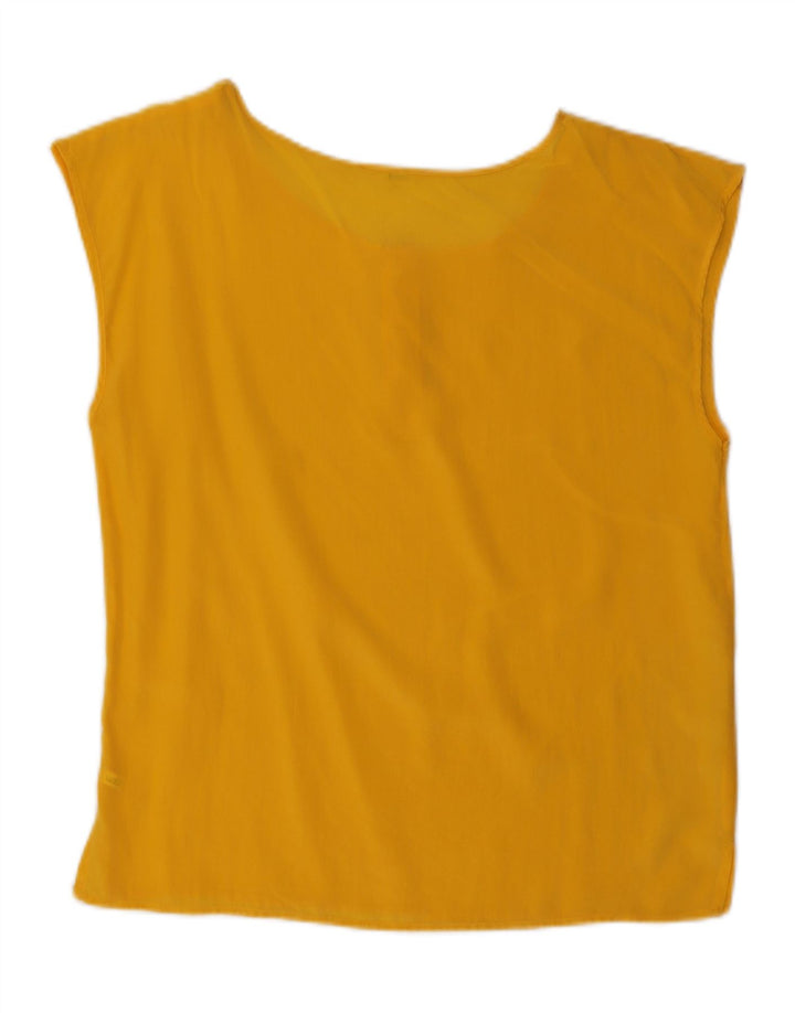 VINTAGE Womens Sleeveless Blouse Top UK 18 XL Yellow Silk