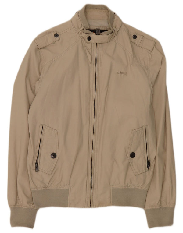 Schott Mens Military Bomber Jacket UK 38 Medium Beige Cotton