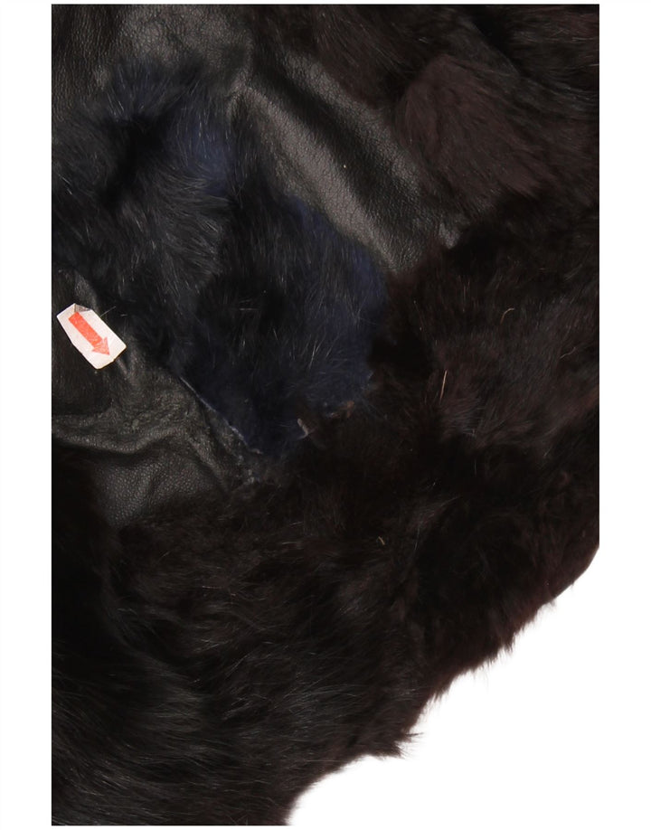 Vintage Womens Fur Leather Jacket UK 14 Medium Black