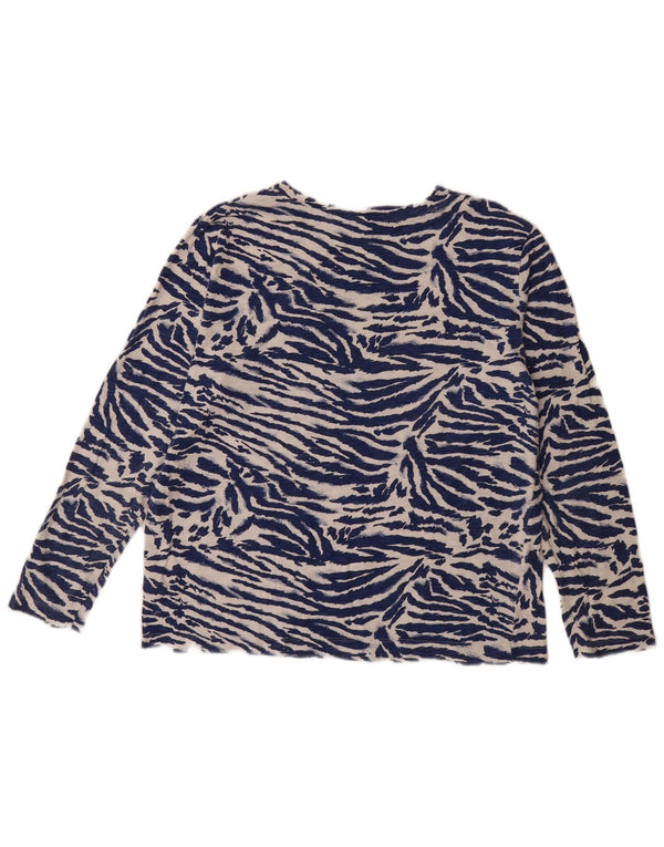 Marks & Spencer Womens Top Long Sleeve UK 12 Medium Navy Blue Animal Print
