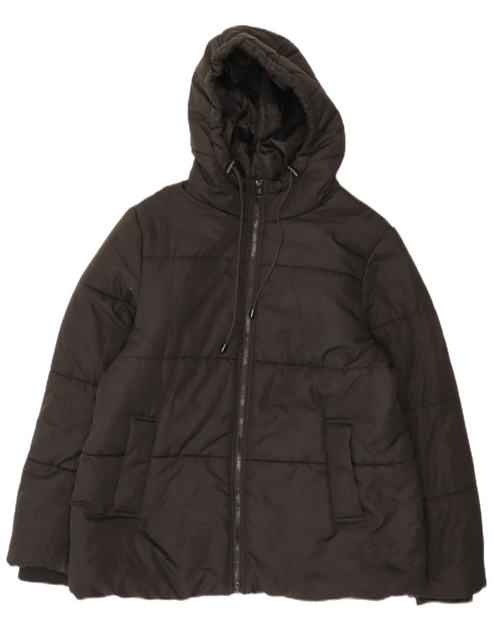 John Lewis Womens Hooded Padded Jacket UK 16 Large Black Polyester