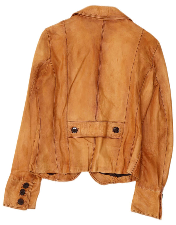 VINTAGE Womens 2 Button Leather Blazer Jacket IT 44 Medium Beige Leather