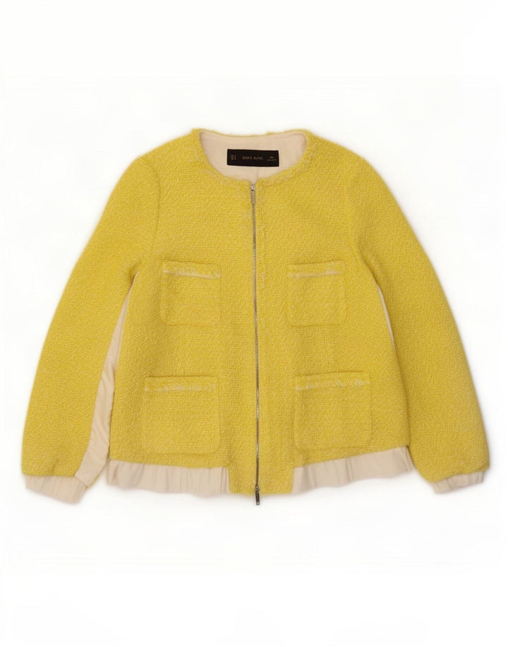 Zara Womens Full Zip Blazer Jacket UK 14 Medium Yellow Colourblock