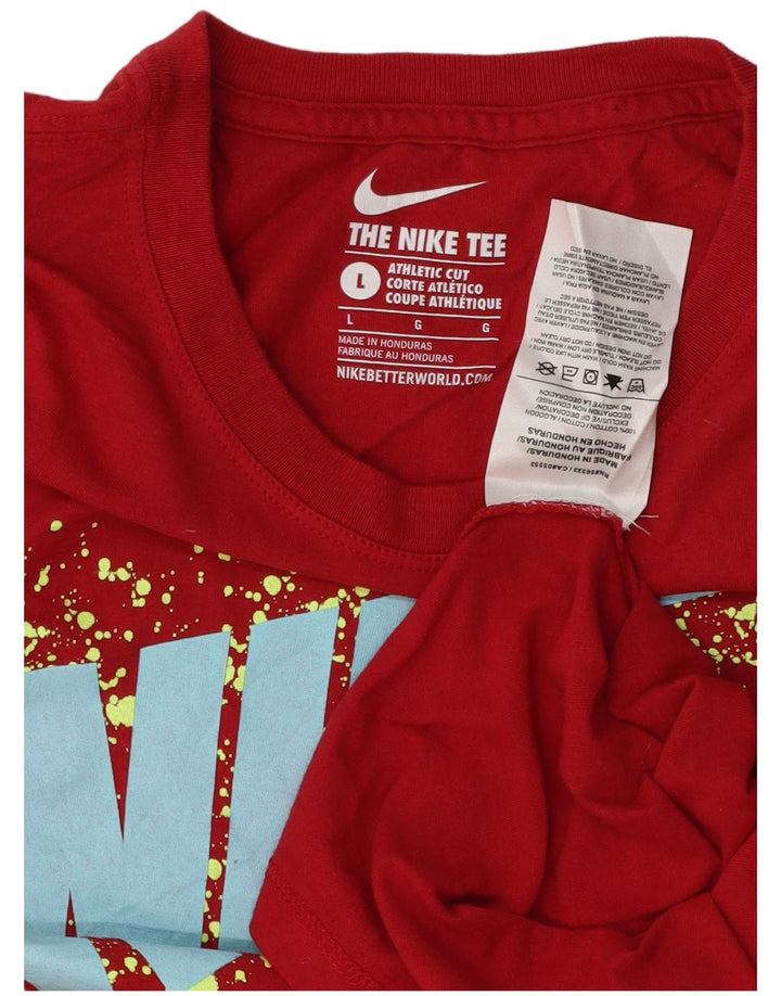 NIKE Womens Athletic Cut Graphic T-Shirt Top UK 14 Large Red Cotton
