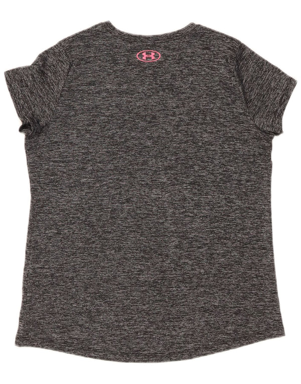 UNDER ARMOUR Girls Heat Gear Graphic T-Shirt Top 13-14 Years XL Grey