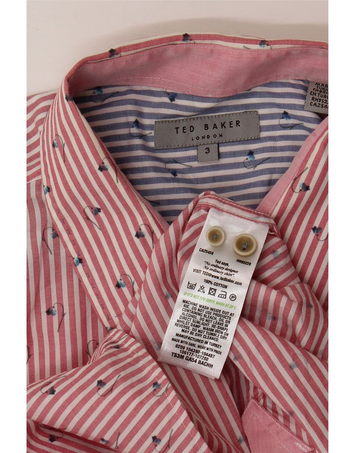 TED BAKER Mens Shirt Size 3 Medium Red Pinstripe Cotton