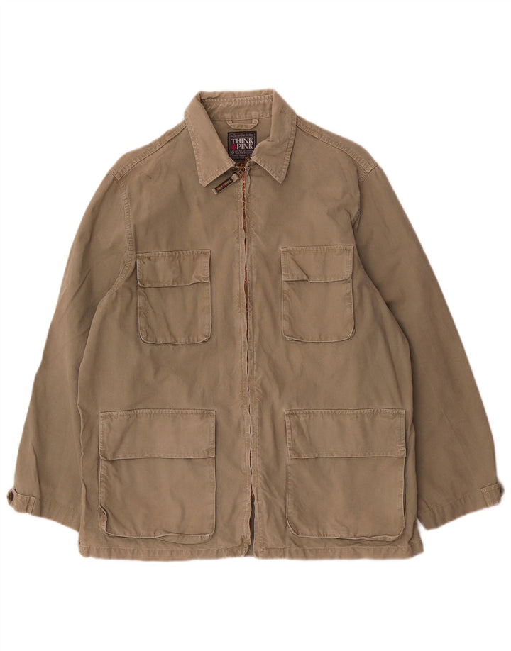 Think Pink Mens Utility Jacket UK 34 XS Khaki Cotton