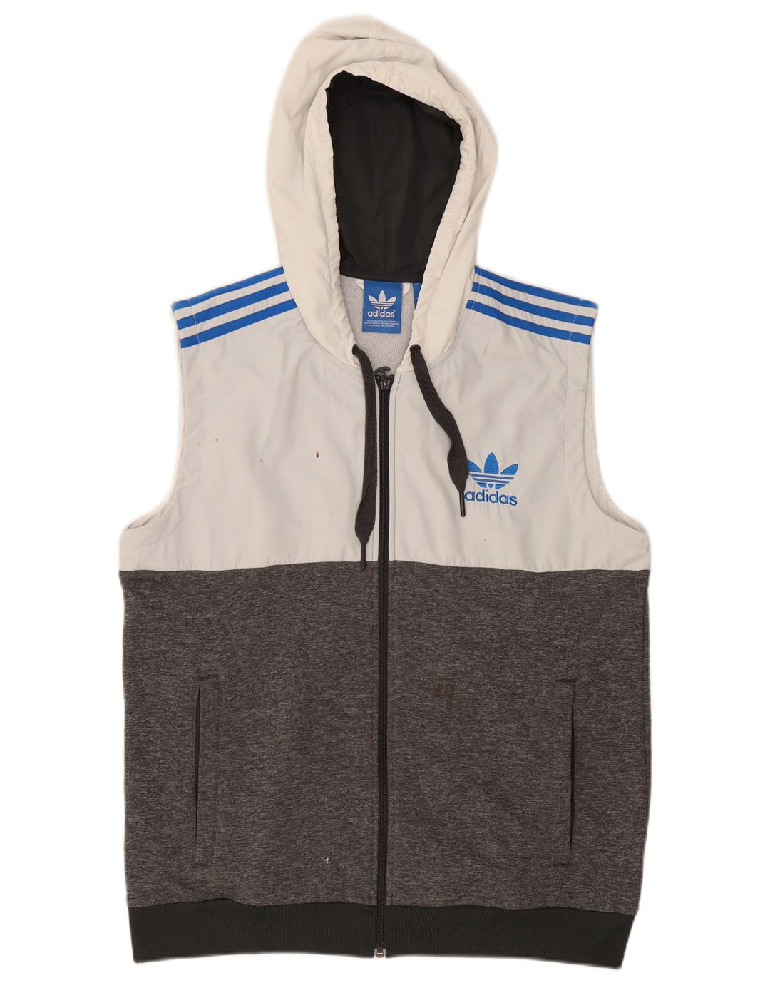 ADIDAS Mens Sleeveless Zip Hoodie Sweater Large Grey Colourblock Polyester