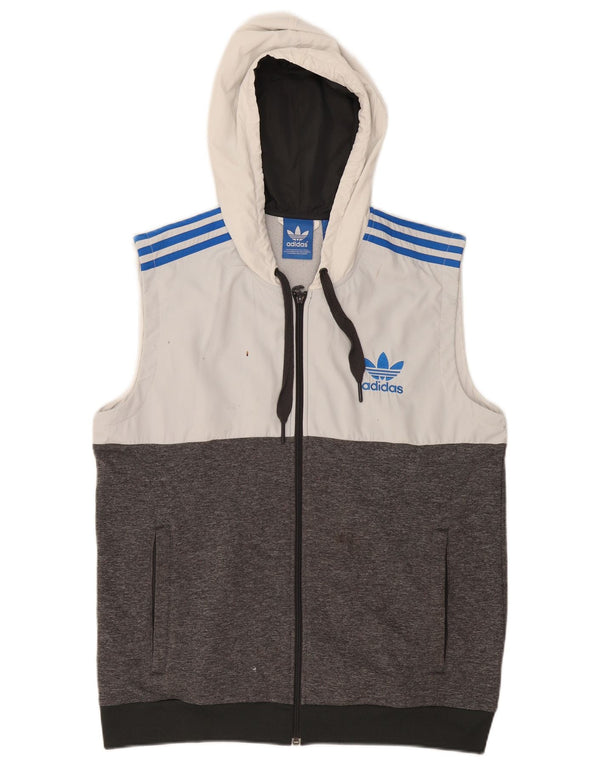 ADIDAS Mens Sleeveless Zip Hoodie Sweater Large Grey Colourblock Polyester