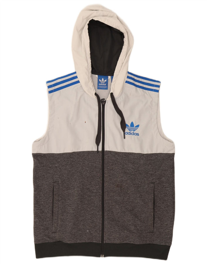 ADIDAS Mens Sleeveless Zip Hoodie Sweater Large Grey Colourblock Polyester