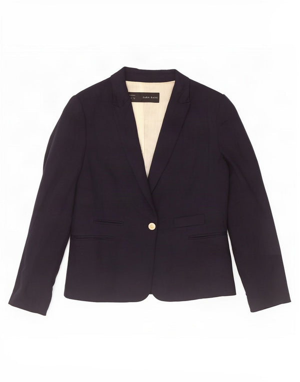 Zara Womens 1 Button Blazer Jacket UK 18 XL Navy Blue Viscose