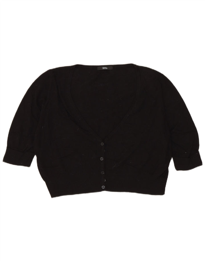 MARKS & SPENCER Womens Crop 3/4 Sleeve Cardigan Sweater UK 18 XL Black