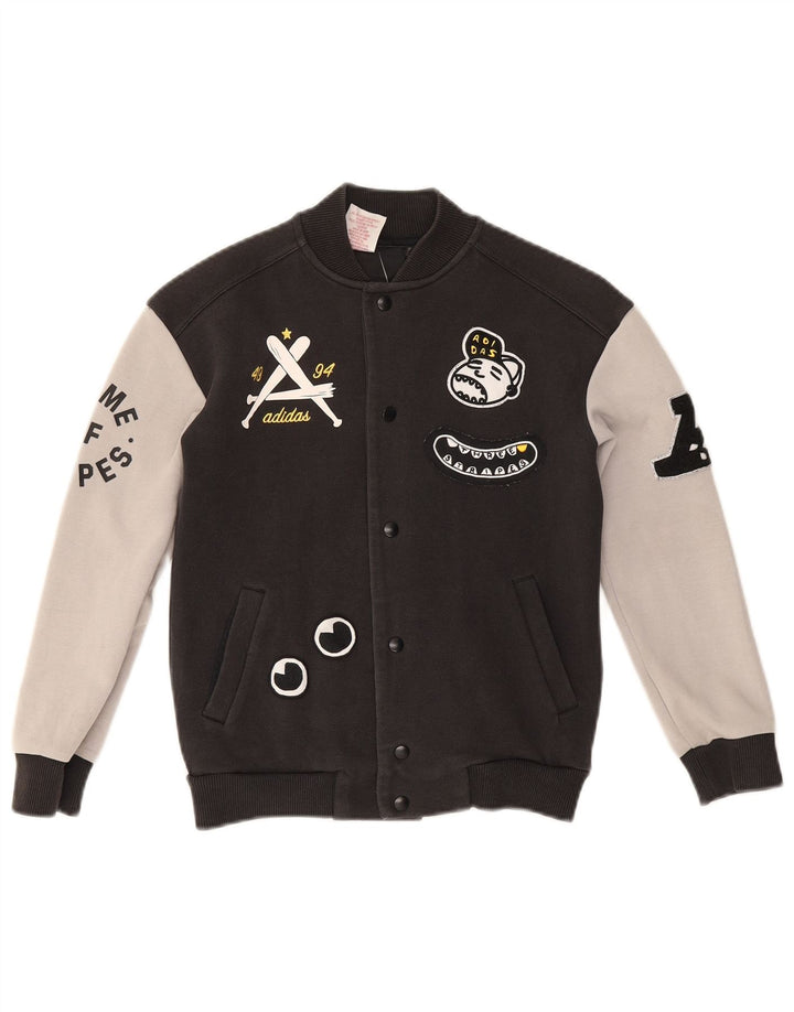 Adidas Boys Graphic Tracksuit Top Jacket 8-9 Years Black Colourblock Cotton