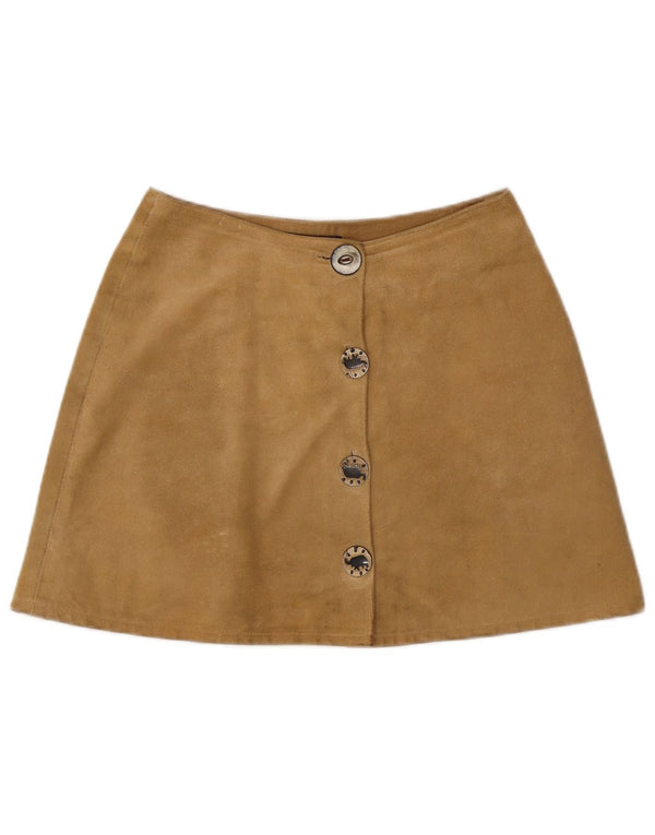 VINTAGE Womens Suede Mini Skirt Medium W28  Beige Leather