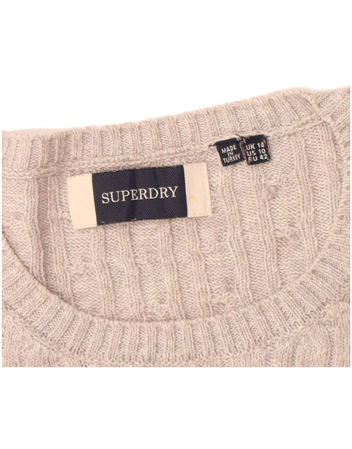 SUPERDRY Womens Boat Neck Jumper Sweater UK 14 Large Grey Acrylic