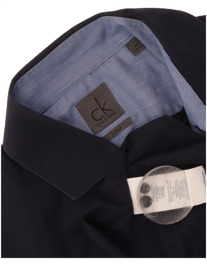 Calvin Klein Mens Fitted Shirt Size 39 15 1/2 Medium Navy Blue Cotton