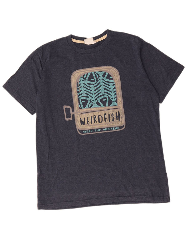 Weird Fish Mens Graphic T-Shirt Top Medium Navy Blue Cotton