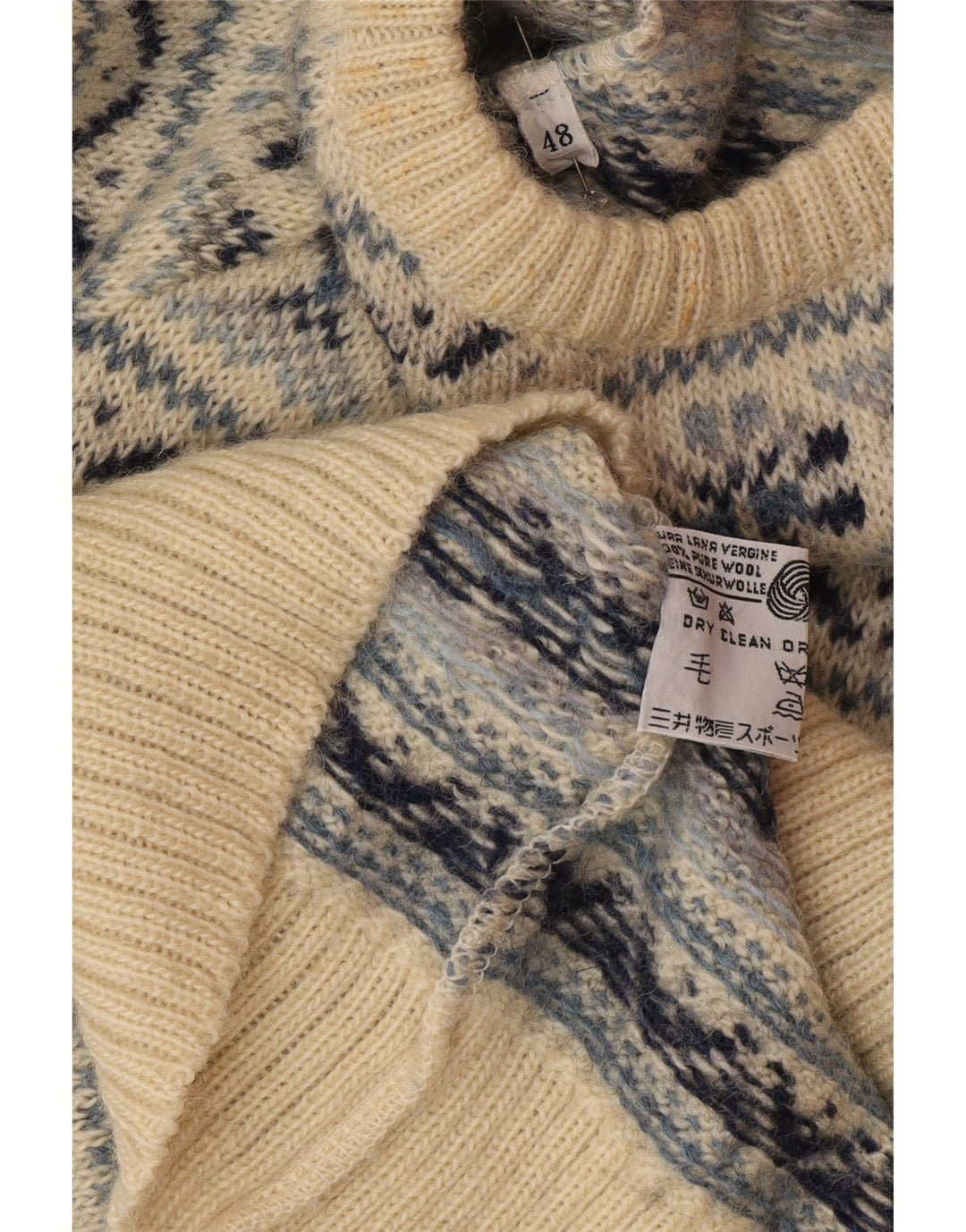 Silvy Mens Crew Neck Jumper Sweater IT 48 Medium Beige Fair Isle