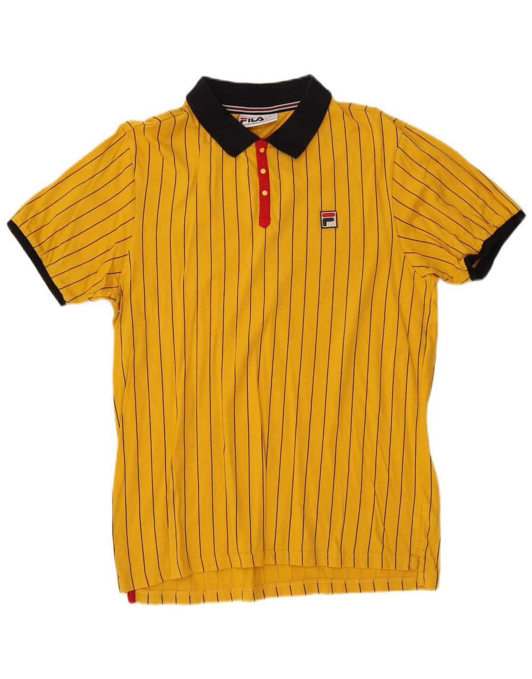FILA Mens Polo Shirt Large Yellow Striped Cotton