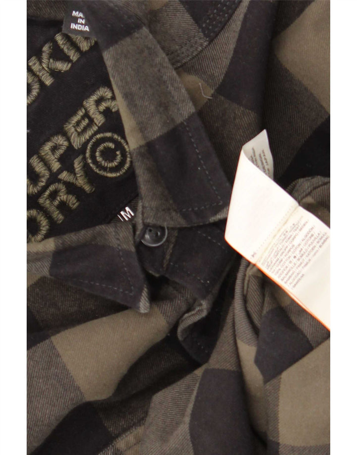 Superdry Mens Lumberjack Flannel Shirt Medium Khaki Gingham Cotton