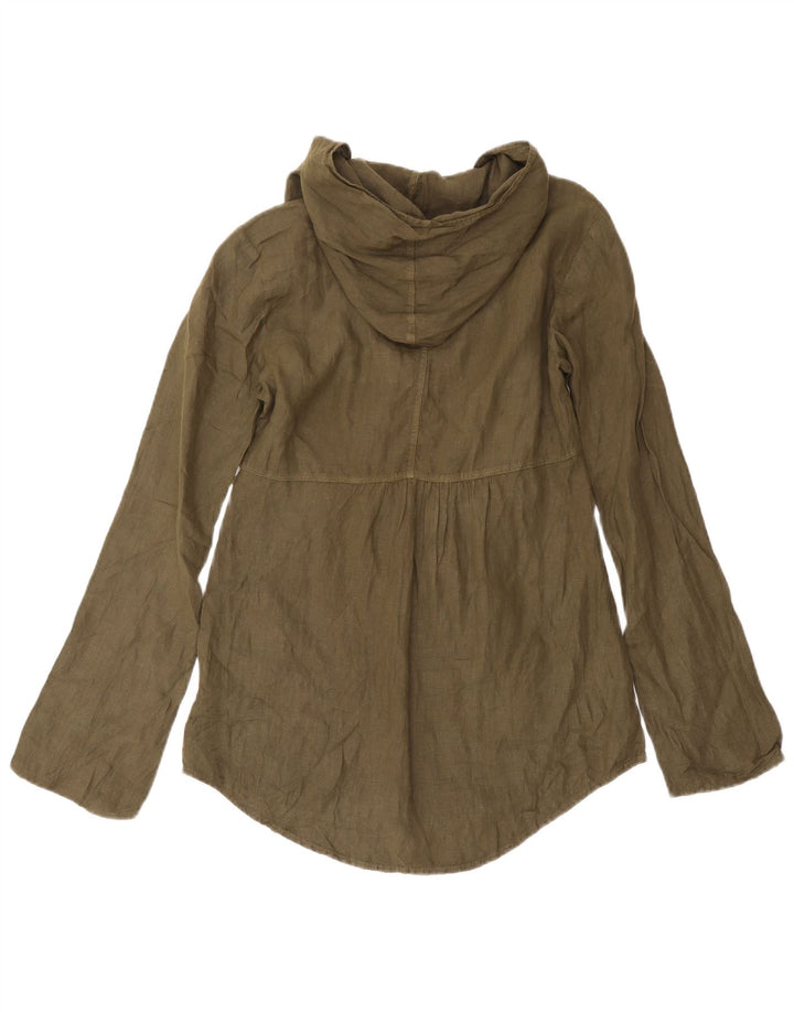 Max & Co. Womens Long Sleeve Hooded Blouse Top UK 10 Small Khaki Linen