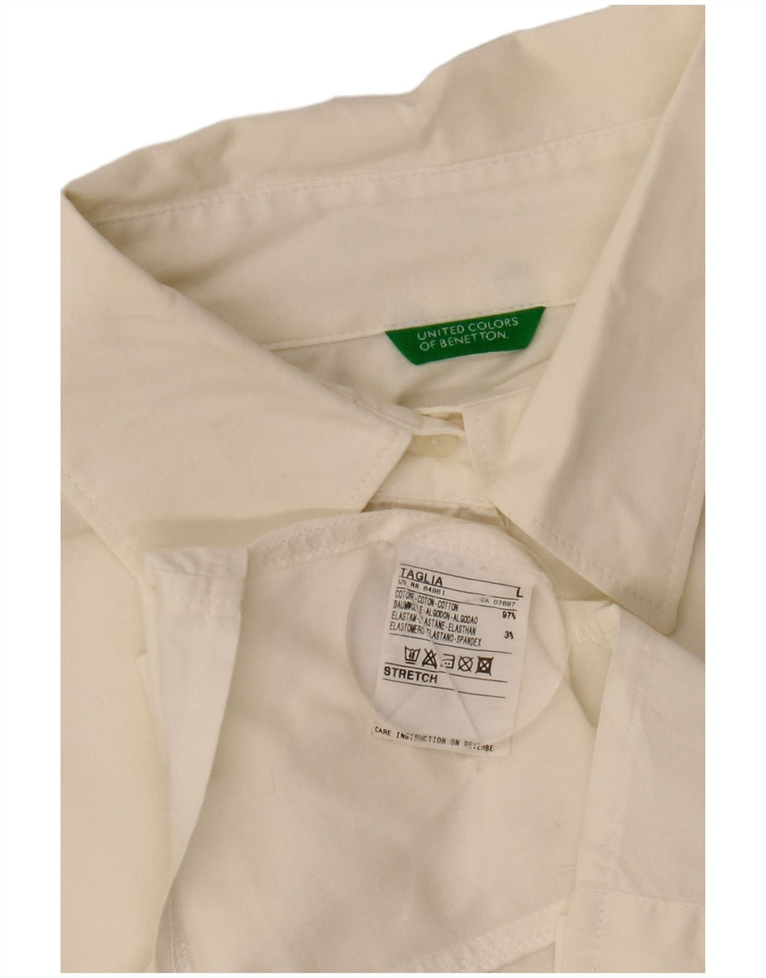 BENETTON Womens Crop Shirt Blouse UK 14 Large White Cotton