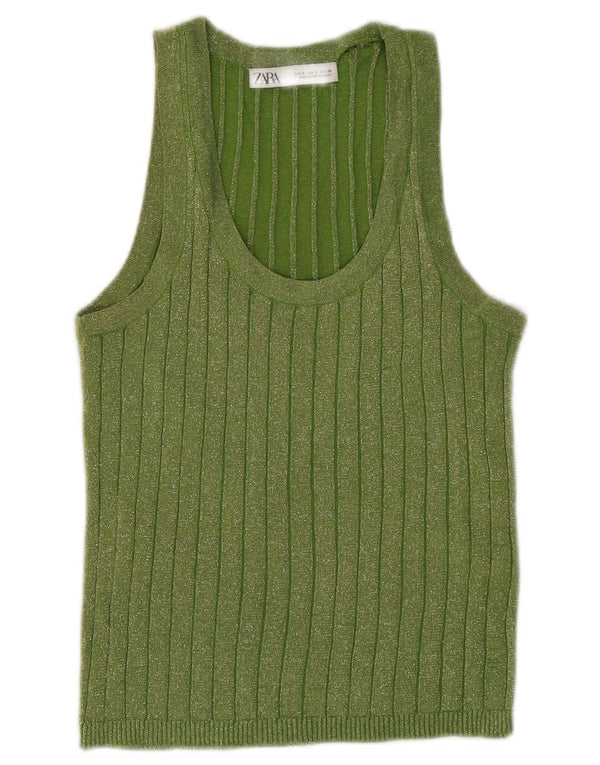 Zara Womens Vest Top UK 10 Small Green Flecked Viscose