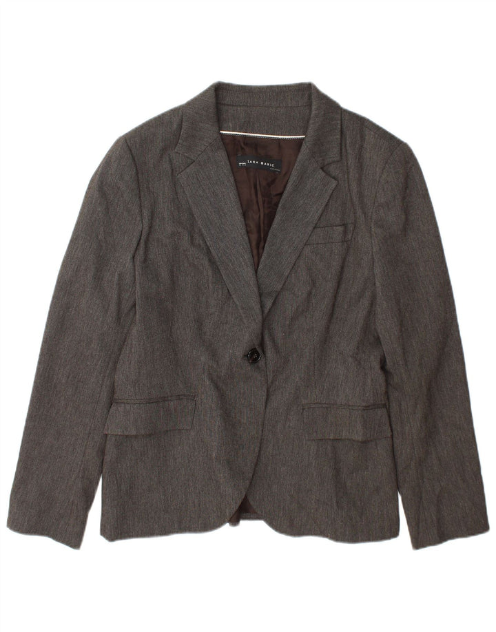 Zara Womens 1 Button Blazer Jacket UK 18 XL Grey Viscose