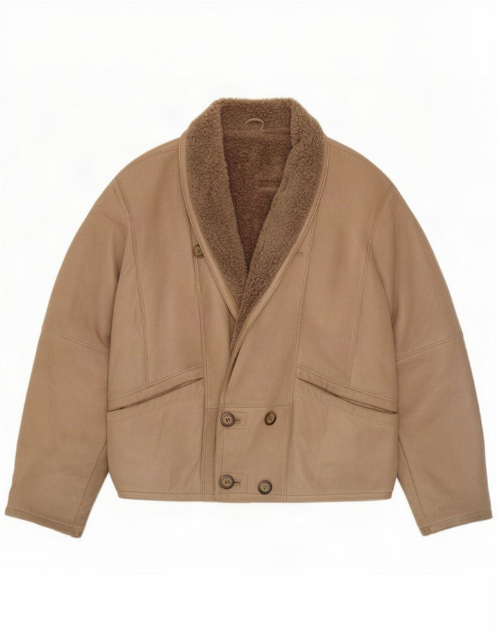 Vintage Mens Double Breasted Shearling Jacket IT 52 XL Beige