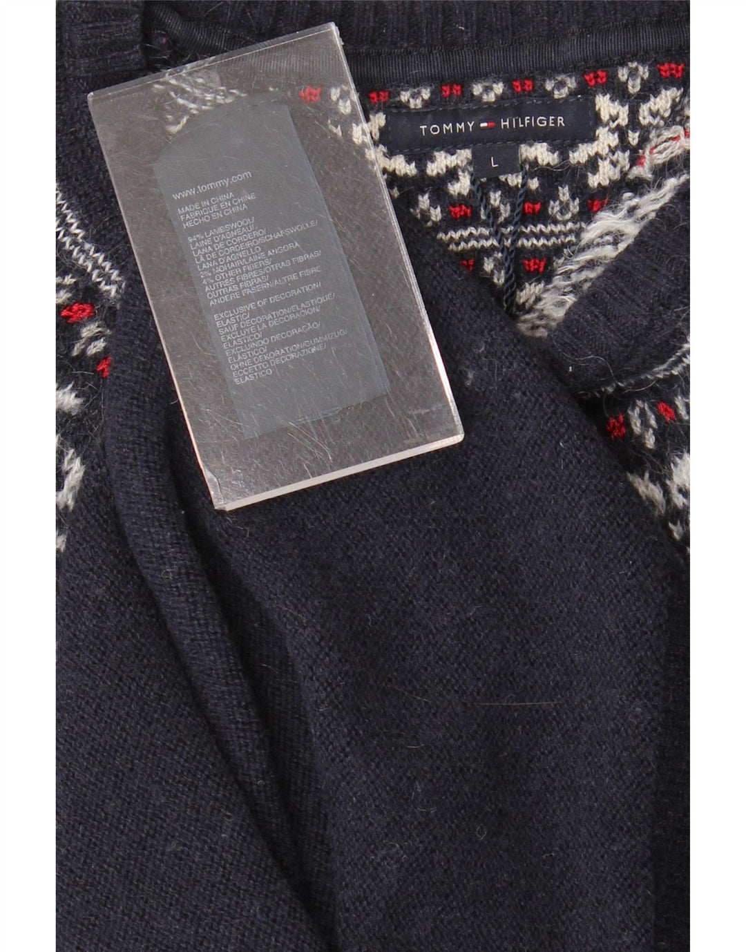 TOMMY HILFIGER Womens Jumper Dress UK 14 Large Navy Blue Fair Isle Wool