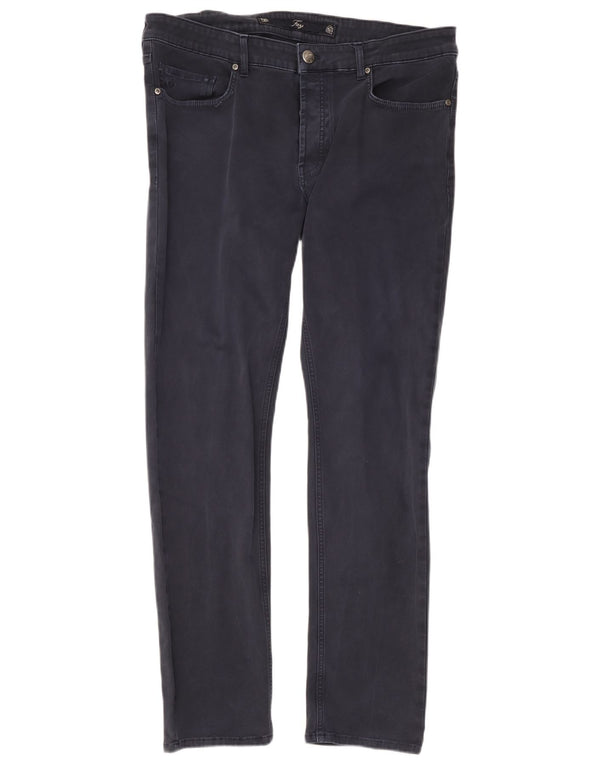 Fay Mens Slim Casual Trousers W38 L32 Navy Blue Cotton
