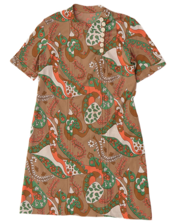 Vintage Womens Short Sleeves Shift Dress UK 10 Small Beige Floral