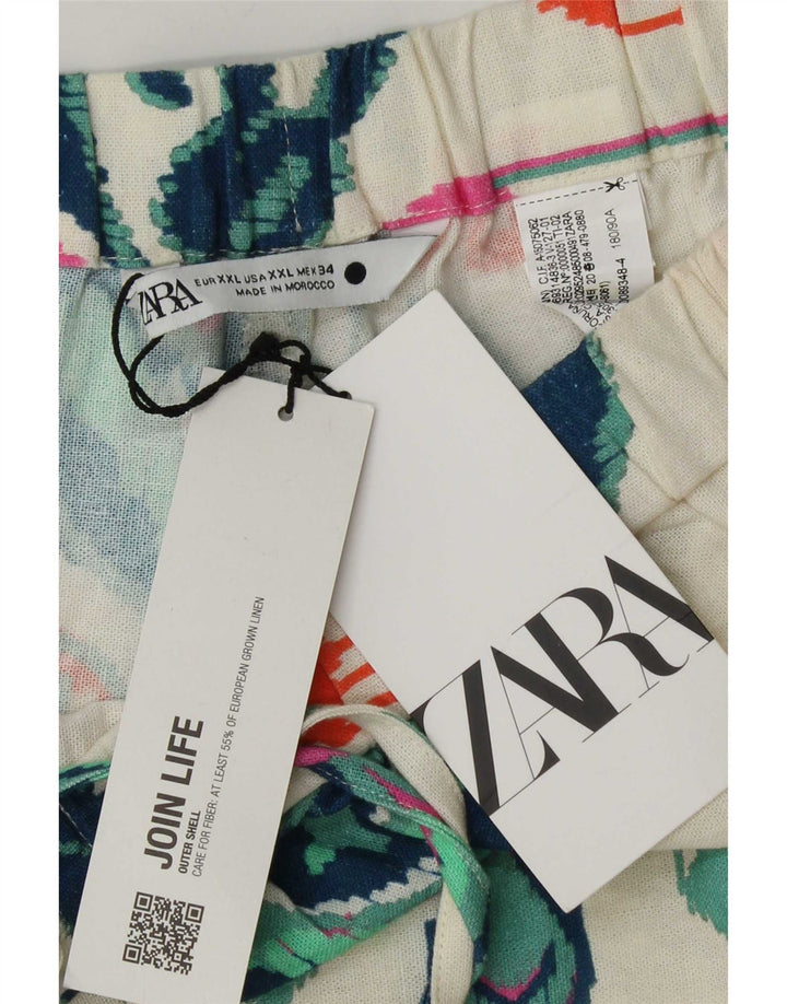 Zara Womens Hot Pants 2XL W38  White Ikat Linen