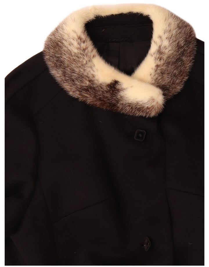 VINTAGE Womens Overcoat UK 14 Large Black Wool