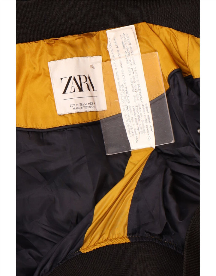 Zara Mens Hooded Padded Jacket UK 38 Medium Yellow Colourblock Polyester