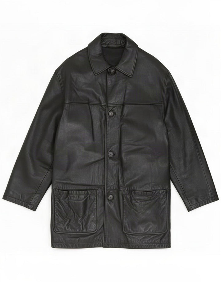 Marks & Spencer Mens St. Michael Leather Coat UK 38 Medium Black