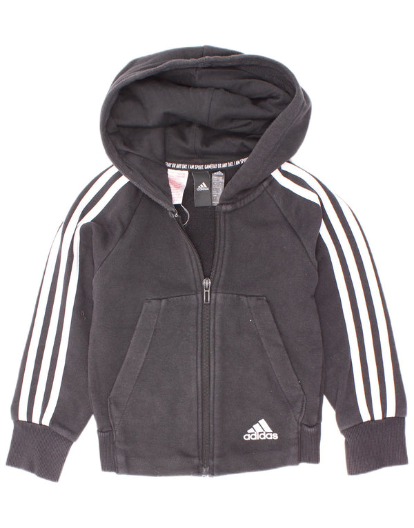 Adidas Boys Zip Hoodie Sweater 5-6 Years Black Cotton