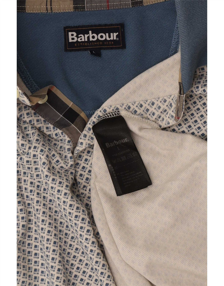 Barbour Mens Polo Shirt Large Blue Geometric Cotton