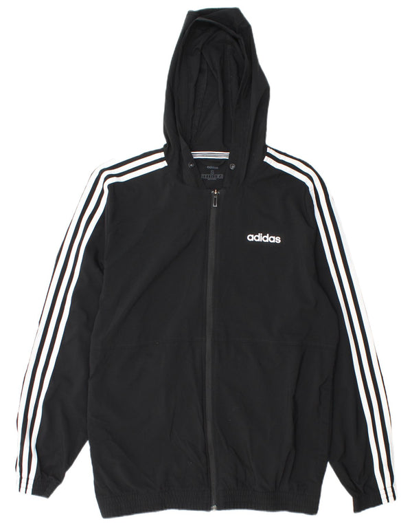 ADIDAS Mens Hooded Tracksuit Top Jacket Small Black Polyester