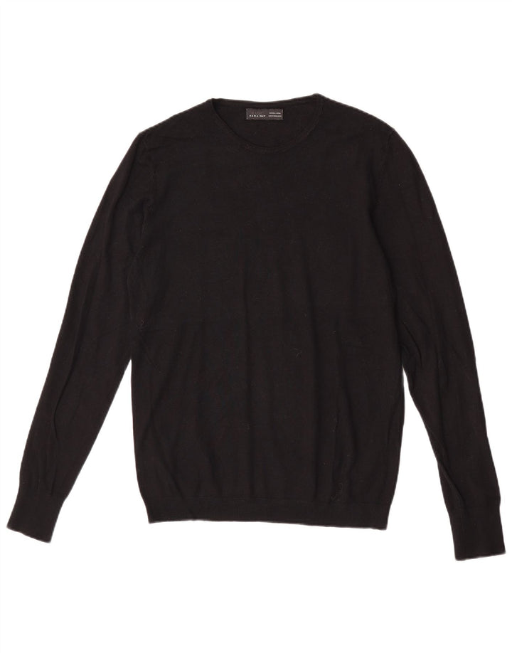 Zara Mens Crew Neck Jumper Sweater Large Black