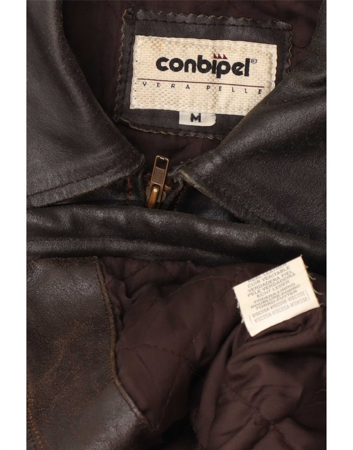 Conbipel Mens Leather Jacket UK 38 Medium Brown